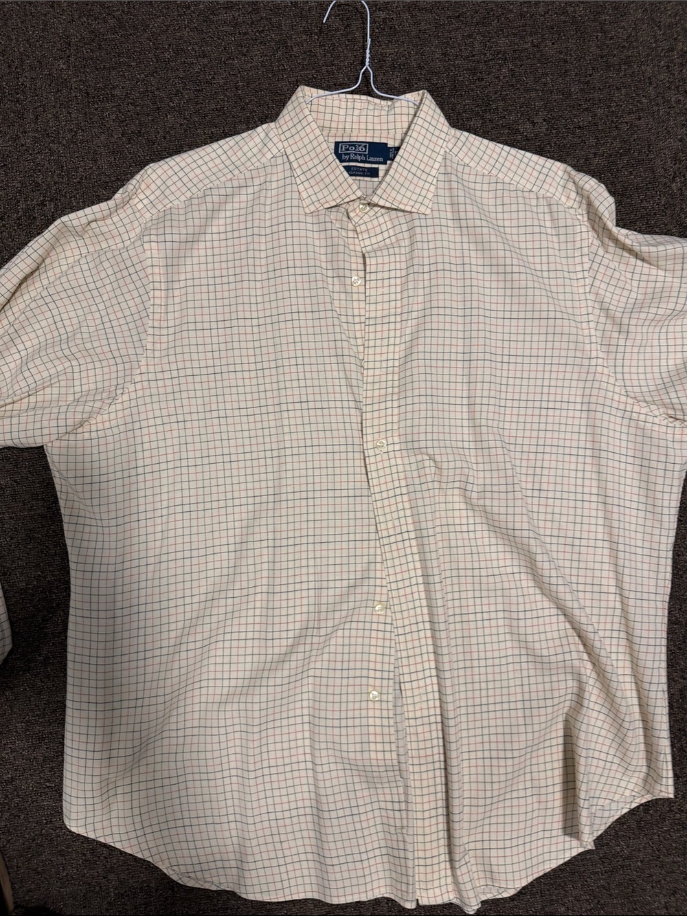 Polo by Ralph Lauren Men's Cream Button-Up Shirt with Green and Red Windowpane